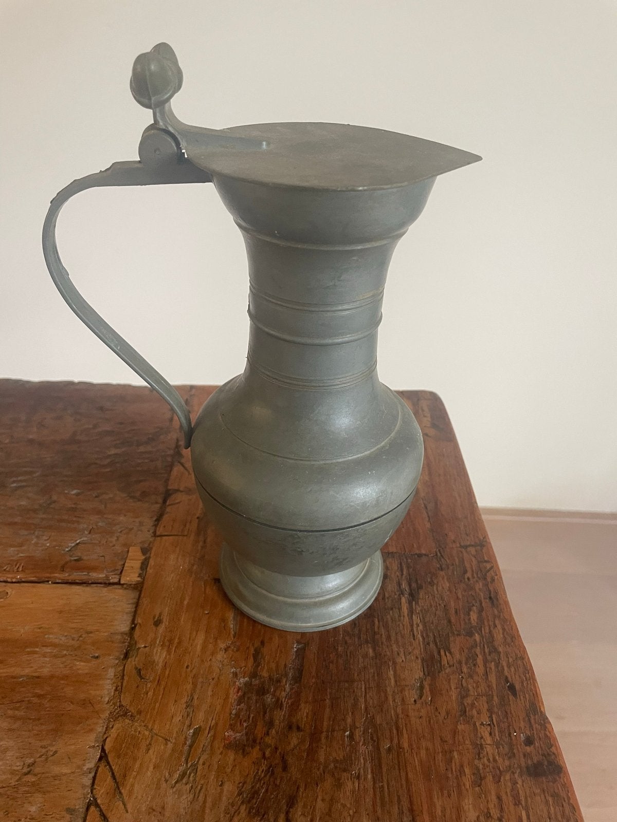 Antieke tinnen kan met deksel - ca. 24 cm hoog, Ophalen of Verzenden