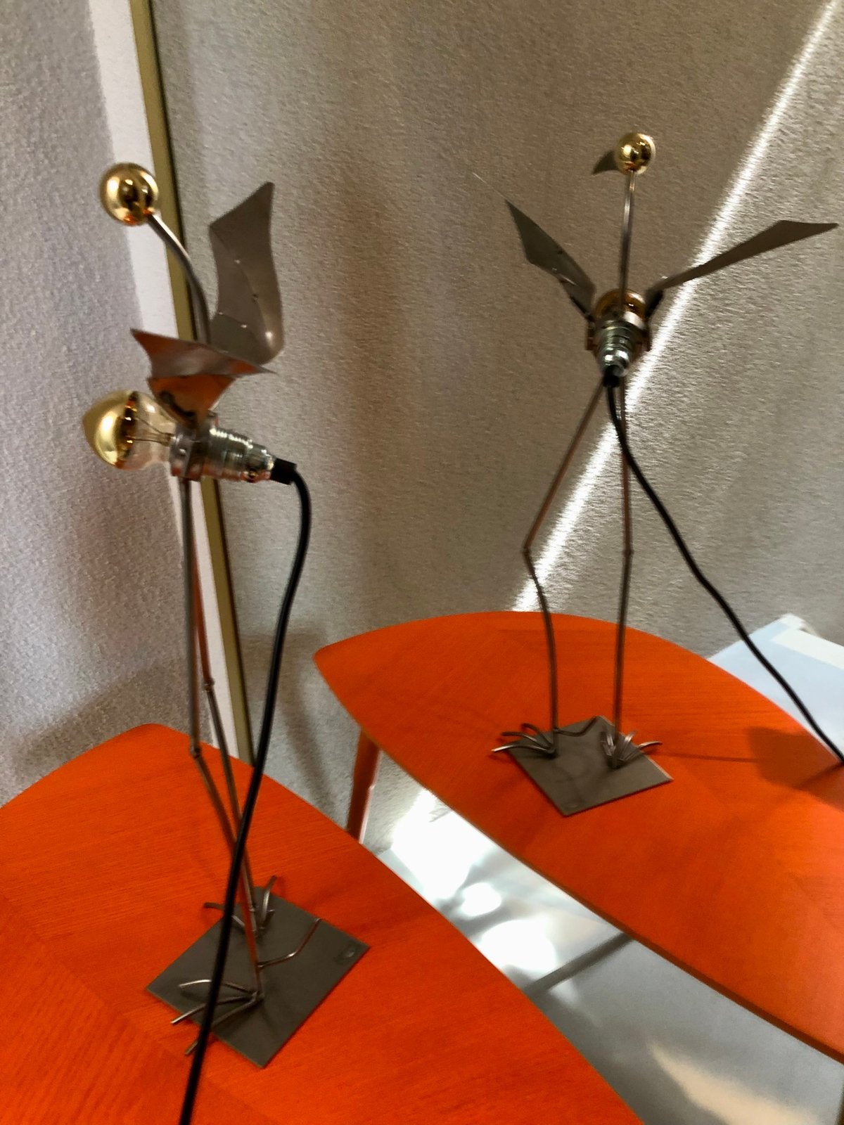 Vintage tafellamp goud Vogel van Stubenrauch, Antiek en Kunst, Meerkleurig, Ophalen of Verzenden, Handgemaakt, Overige materialen