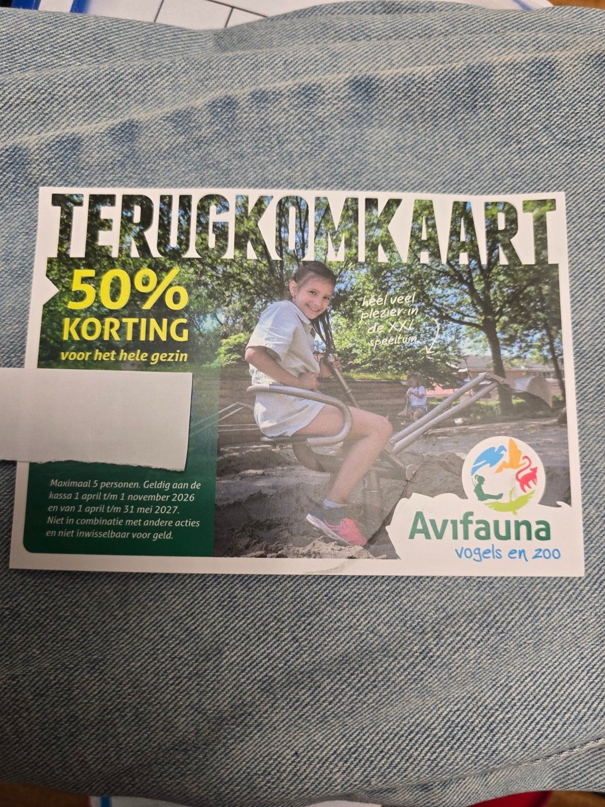 50% korting voor avifauna max 5 personen, Tickets en Kaartjes, Drie personen of meer, Kortingskaart