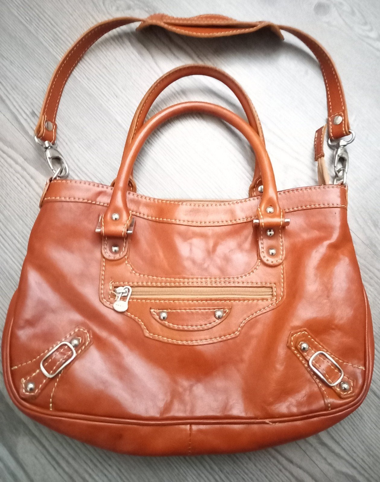 Vintage Italiaans leren hand/schoudertas IZGS, Verzenden, Zo goed als nieuw, Bruin, Handtas