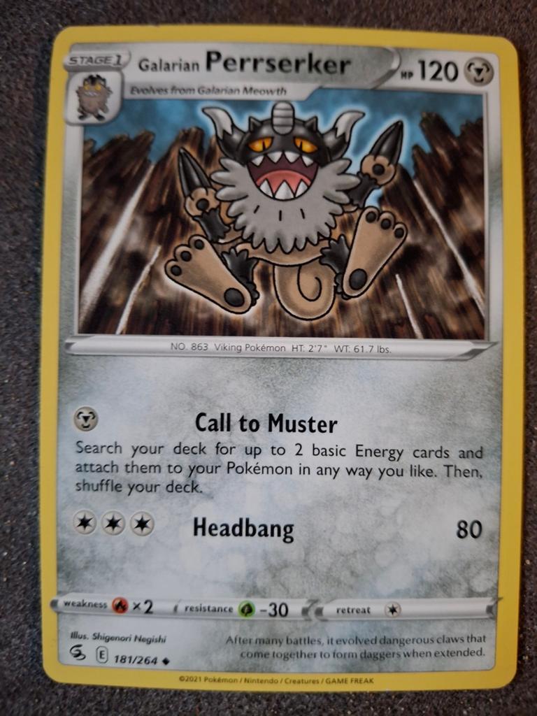 Pokémon Kaart: Galarian Perrserker (181/264) - Zo goed als n, Ophalen of Verzenden, Zo goed als nieuw, Losse kaart