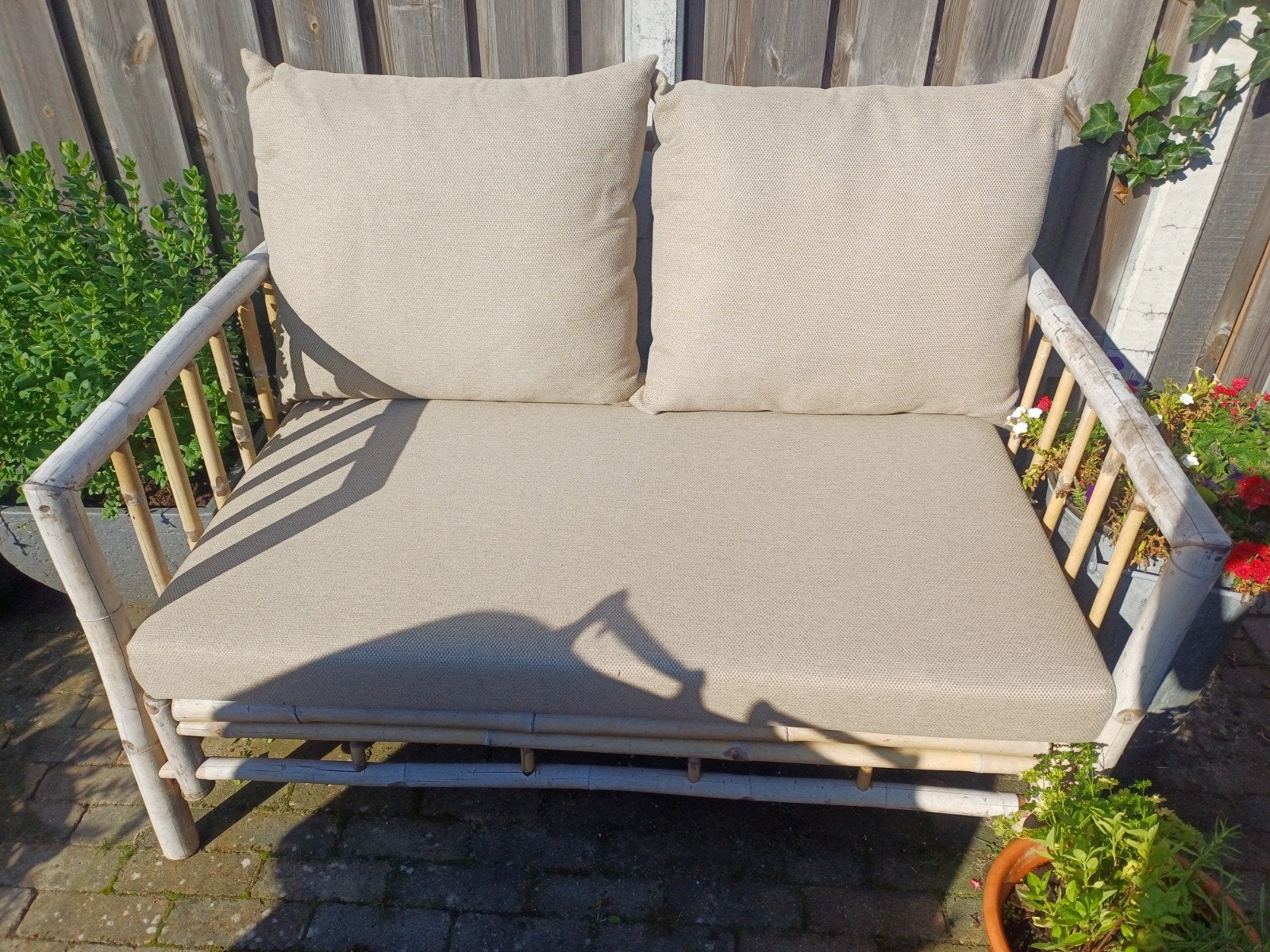 mooi bamboe 2 zits tuinbankje, Tuin en Terras, Ophalen, Gebruikt, Rotan