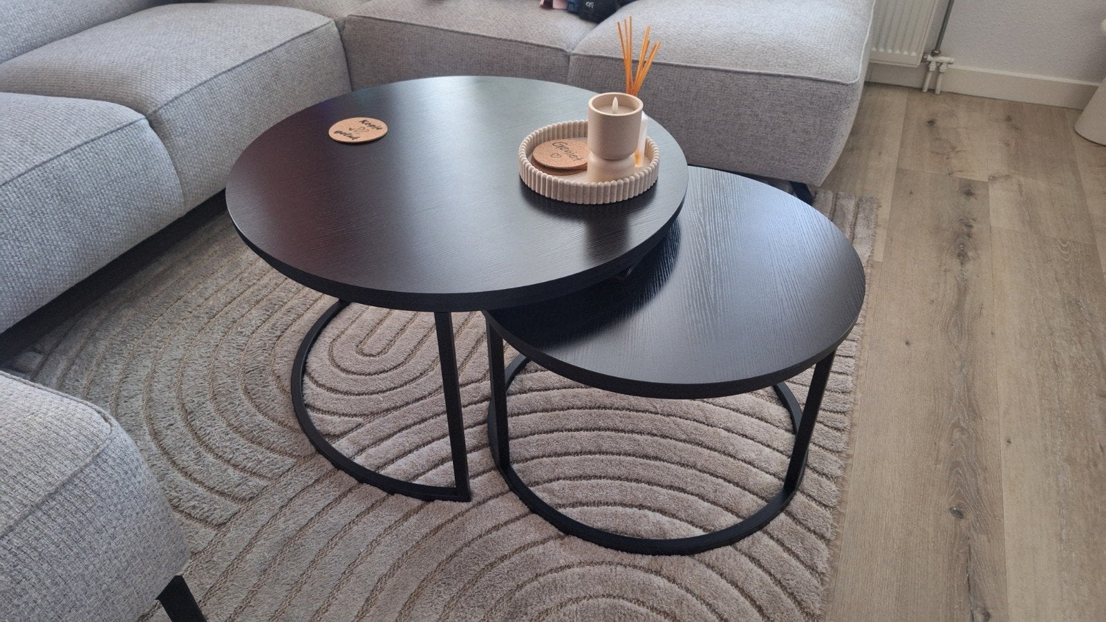 salontafel set zwart metaal/hout, Huis en Inrichting, Ophalen, Gebruikt, 50 tot 100 cm, Rond