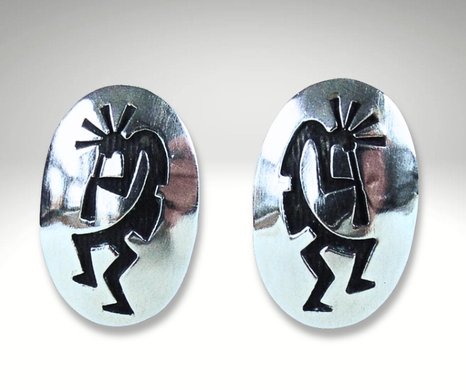 Prachtige zilveren NAVAJO ovale kokopelli overlay oorbellen!, Verzenden, Nieuw, X, Knopjes of Stekers