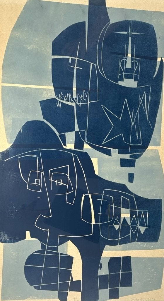 835. Houtsnede, Jo van Dijk – abstracte compositie, 1971, Antiek en Kunst, Ophalen of Verzenden, Abstract, Houtsnede