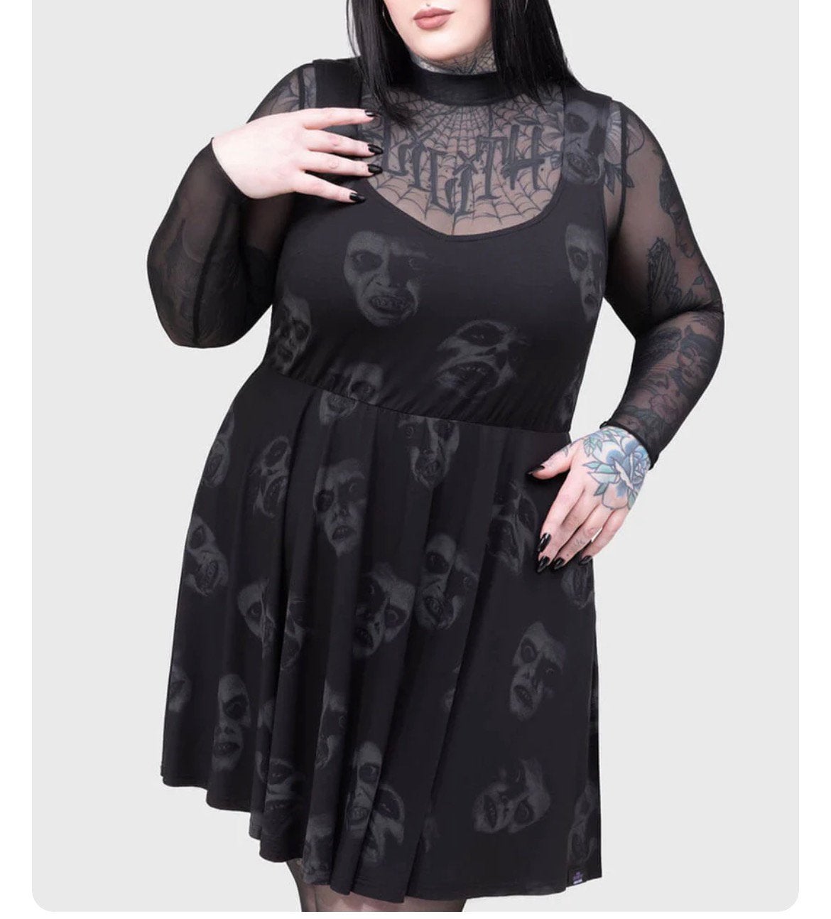 NWT Killstar Jurk 4XL Zwart Grijs The Exorcist Skater Dress, Verzenden, Maat 46/48 (XL) of groter, Nieuw, K