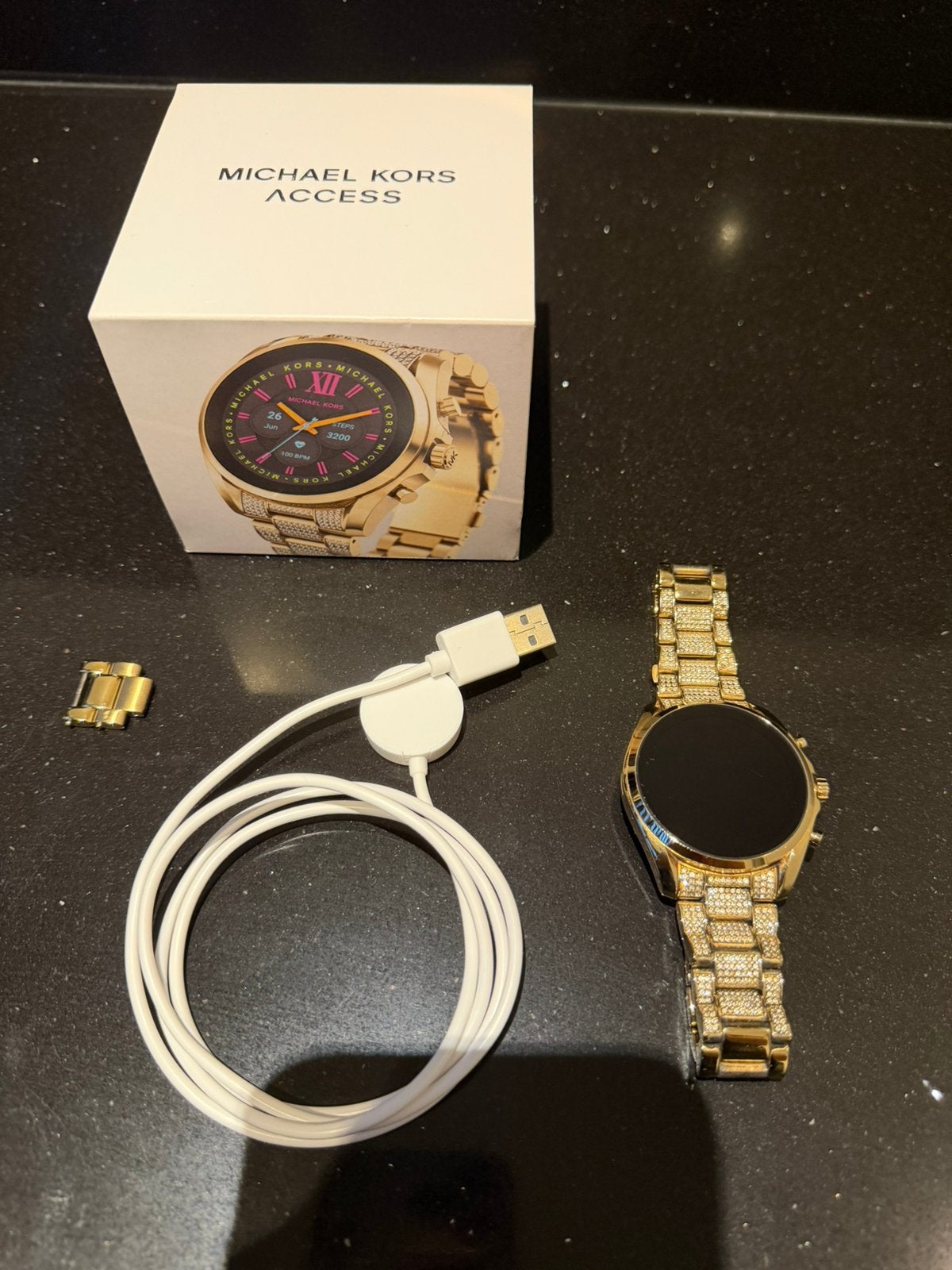 GOUD MICHAEL KORS BRADSHAW GEN 6 SMARTWATCH MKT5136, Ophalen, Gebruikt, Zwart, Android