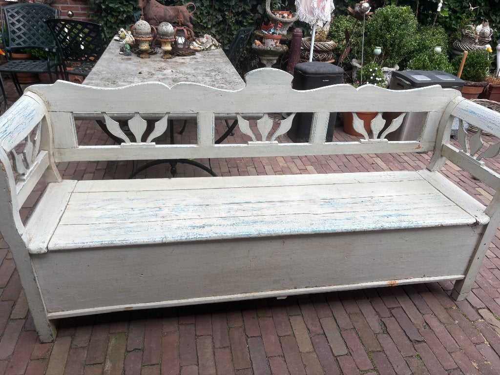 Klepbank hout wit oud/ Brocante, Ophalen, Gebruikt, Minder dan 75 cm, Rechte bank