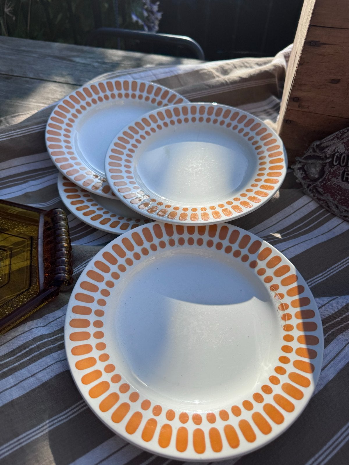 Set van 4 Digoin Sarreguemines Capri platte borden oranje/br, Ophalen of Verzenden