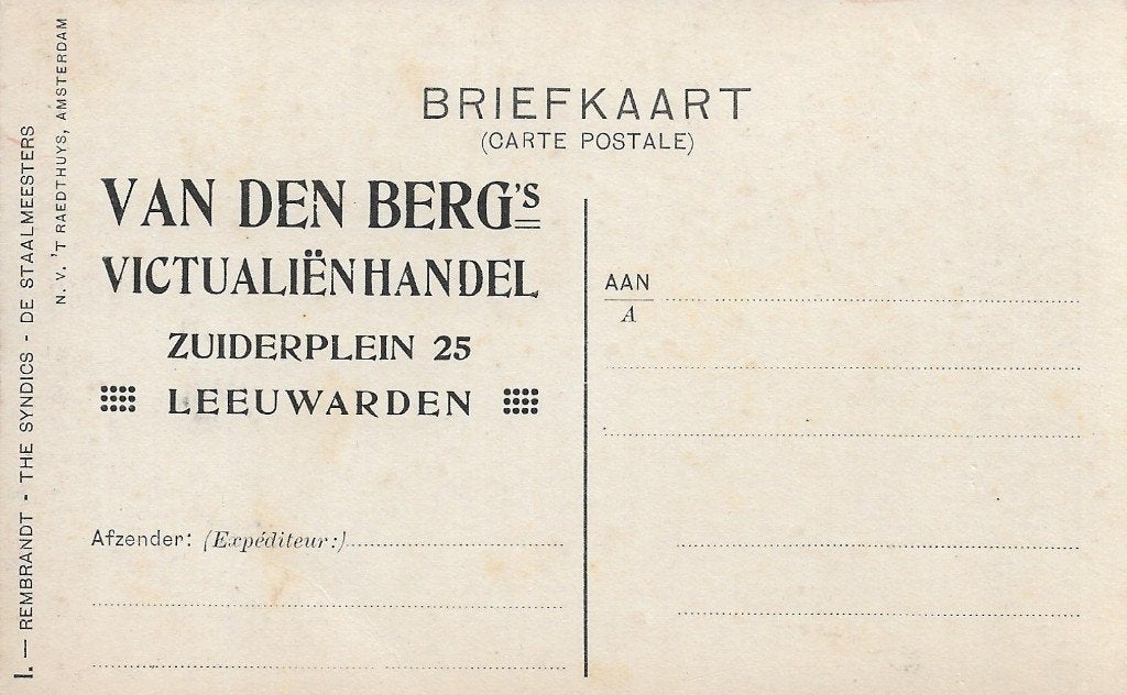 Leeuwarden, Van den Berg’s Victualiënhandel, Zuiderplein 25, Verzenden, Voor 1920, Ongelopen, Friesland