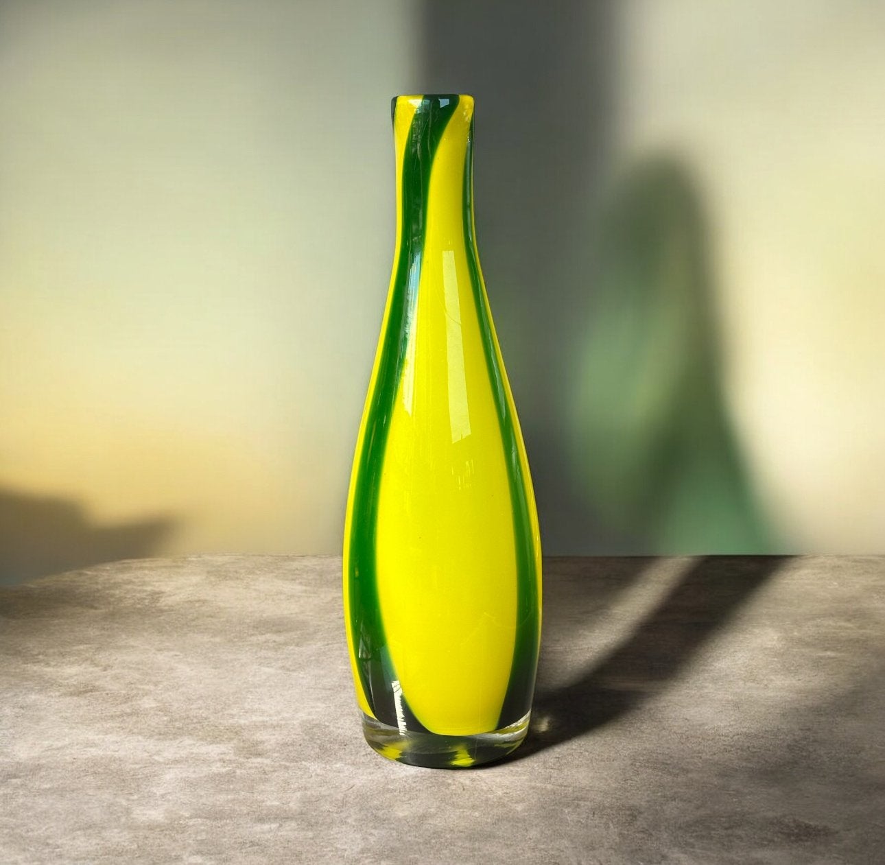 Vintage Murano vaas glas Italië - Groen & Geel, Ophalen of Verzenden