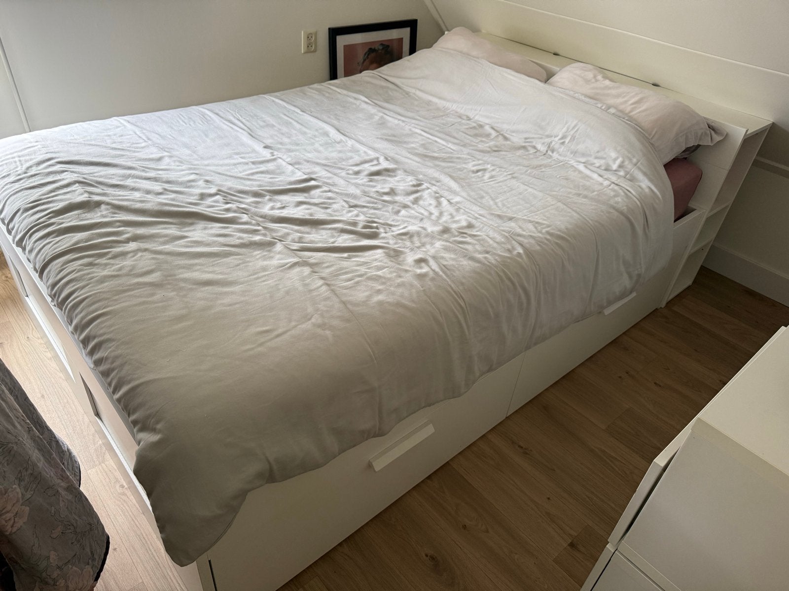 Wit tweepersoonsbed(140cm) met opbergruimte en 2 ikea kasten, Ophalen, Gebruikt, Wit, Tweepersoons