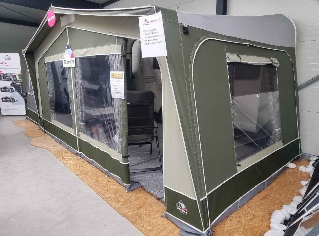Dorema Monza XL270 kleur Groen maat 11, inclusief uitbouw XL, Caravans en Kamperen, Voortenten en Luifels, Ophalen, Nieuw, Dorema