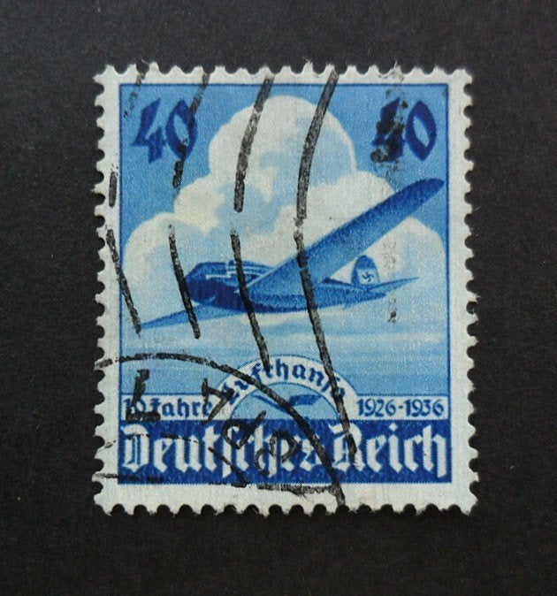 Reich : Mi-603 Vliegtuig - 10 jaar Lufthansa 40Pf. 1936, Ophalen of Verzenden, Duitse Keizerrijk, Gestempeld