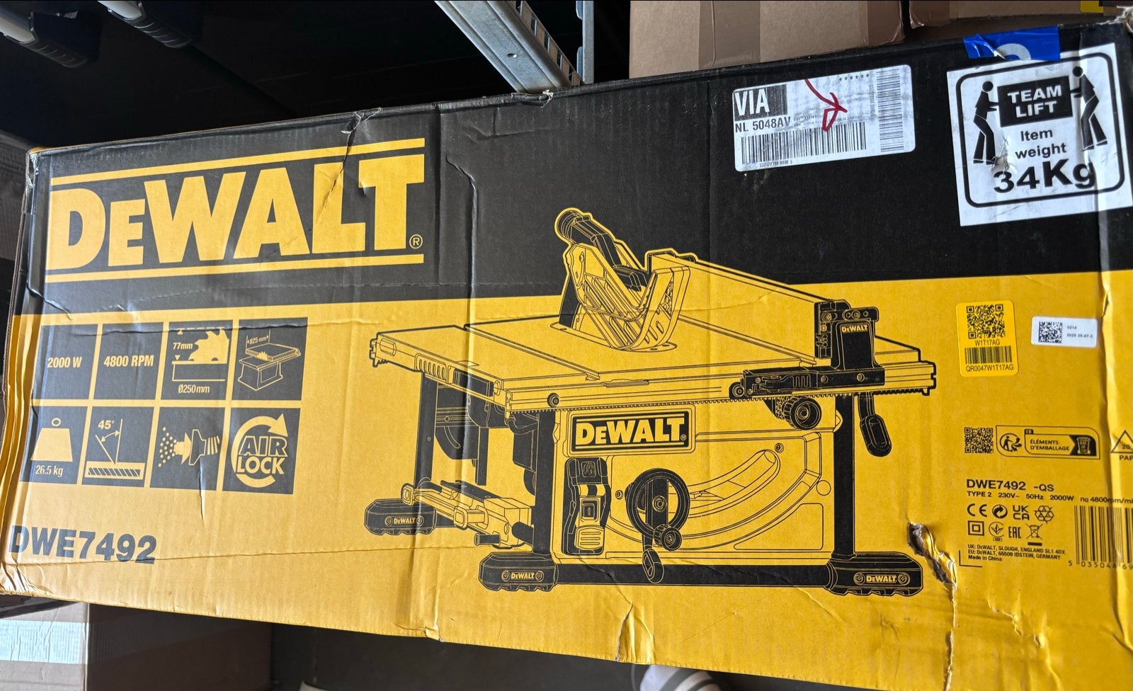 DeWalt DWE7492 Tafelzaag - 1x getest, zo goed als nieuw, Doe-het-zelf en Verbouw, Ophalen, Cirkelzaag, 70 mm of meer, Zo goed als nieuw