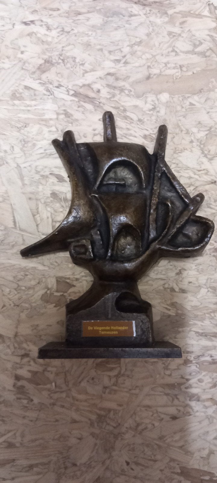 Bronzen sculptuur 'De Vliegende Hollander' - Terneuzen, Overige onderwerpen, Minder dan 20 cm, Gepatineerd, Ophalen of Verzenden