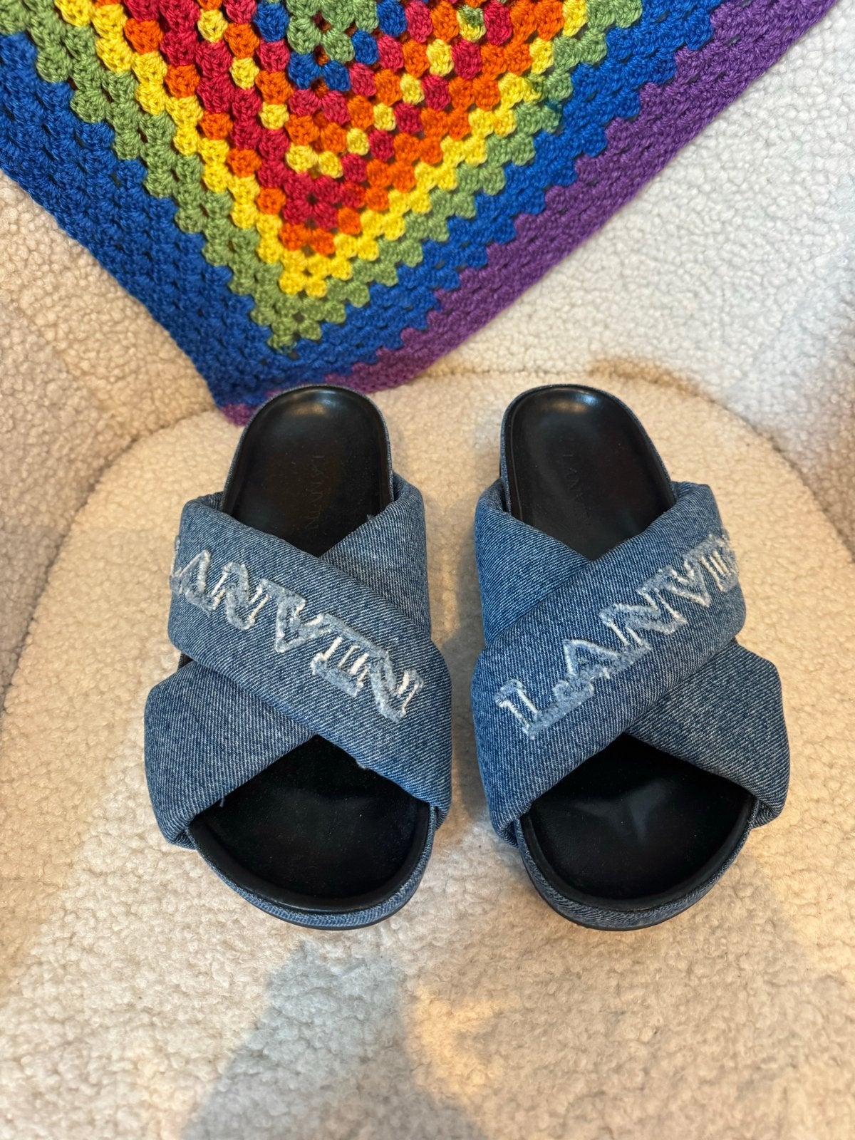 Lanvin denim slippers - Maat 40, Kleding | Dames, Schoenen, Ophalen of Verzenden, Zo goed als nieuw, Blauw, Slippers