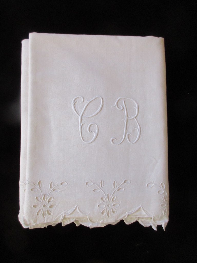 antiek linnen laken monogram GB *Marries*, Verzenden
