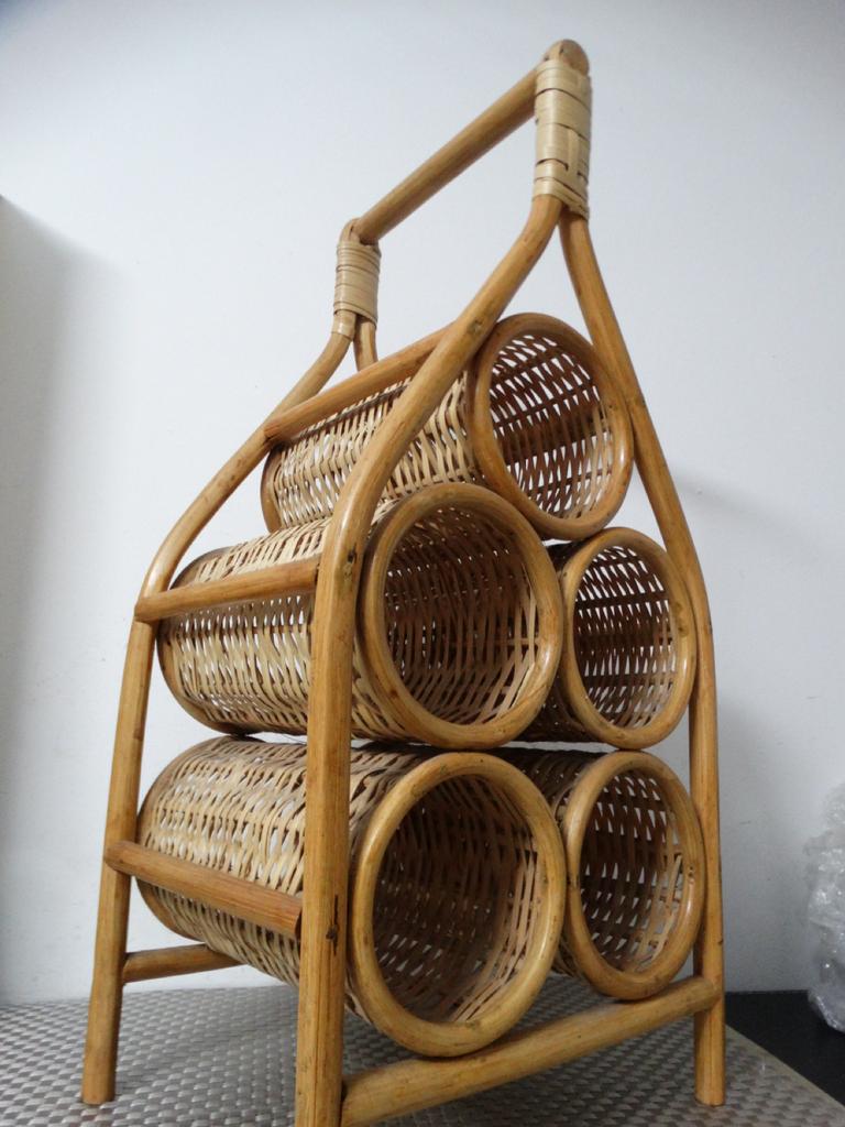 Vintage rotan flessenhouder voor 5 flessen, Overige materialen, Gebruikt, 50 tot 75 cm, Ophalen of Verzenden