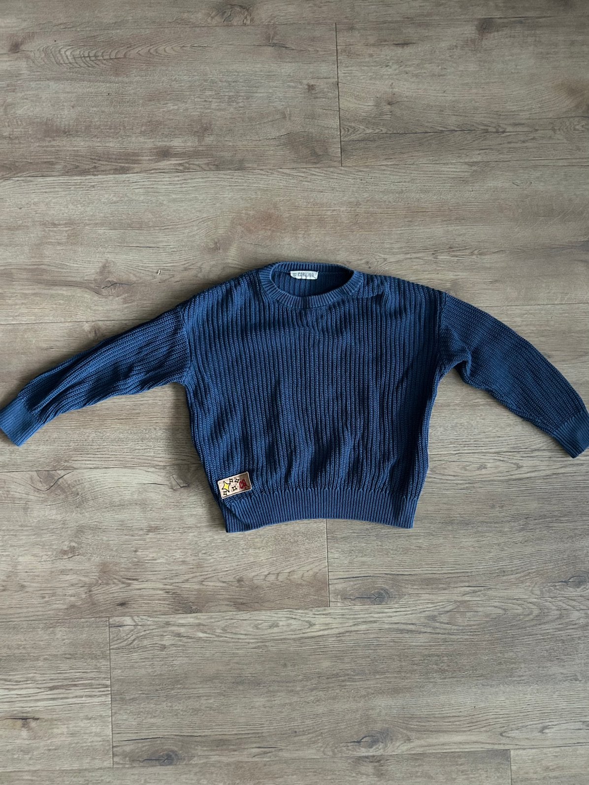 CarlijnQ donkerblauwe gebreide trui maat 122/128 knitwear, Ophalen of Verzenden, Zo goed als nieuw, Jongen, Trui of Vest