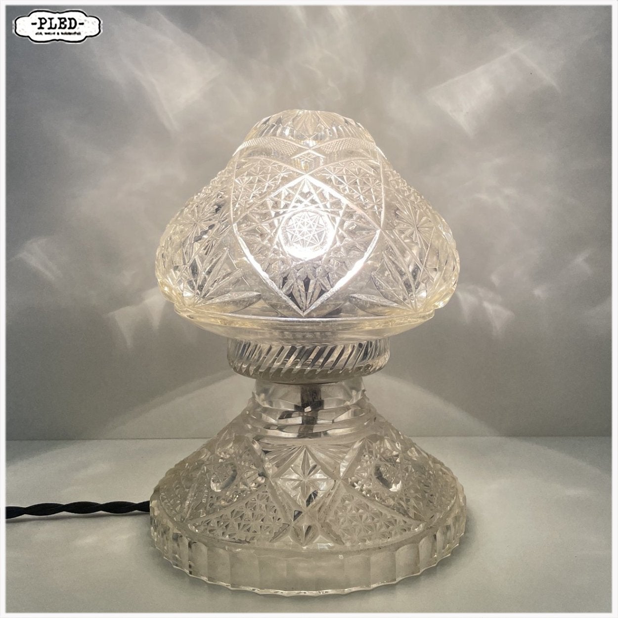 Antieke Boheemse kristallen tafellamp Lamp Mushroom 1925, Ophalen, Wit, Overige merken, Gebruikt