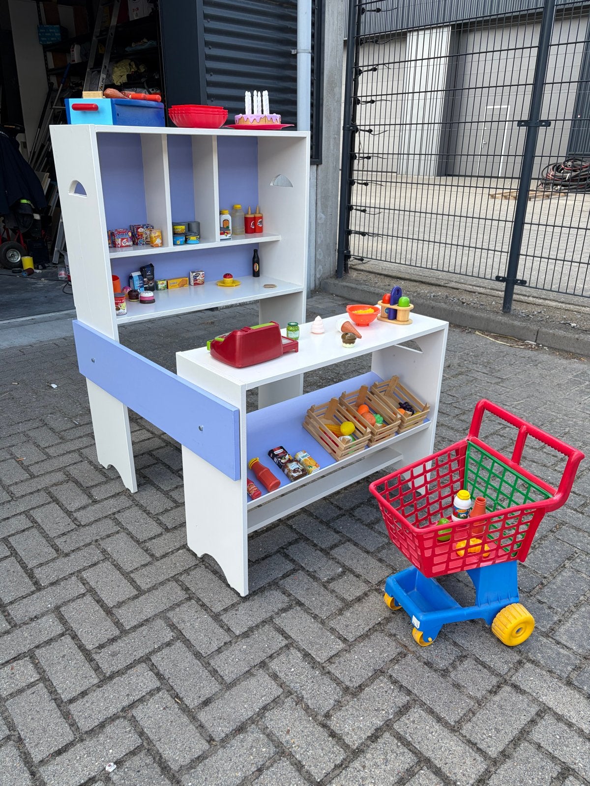 Houten Speelgoed Winkeltje / Marktkraam + Kassa & Accessoire, Ophalen of Verzenden, Gebruikt, Jongen of Meisje
