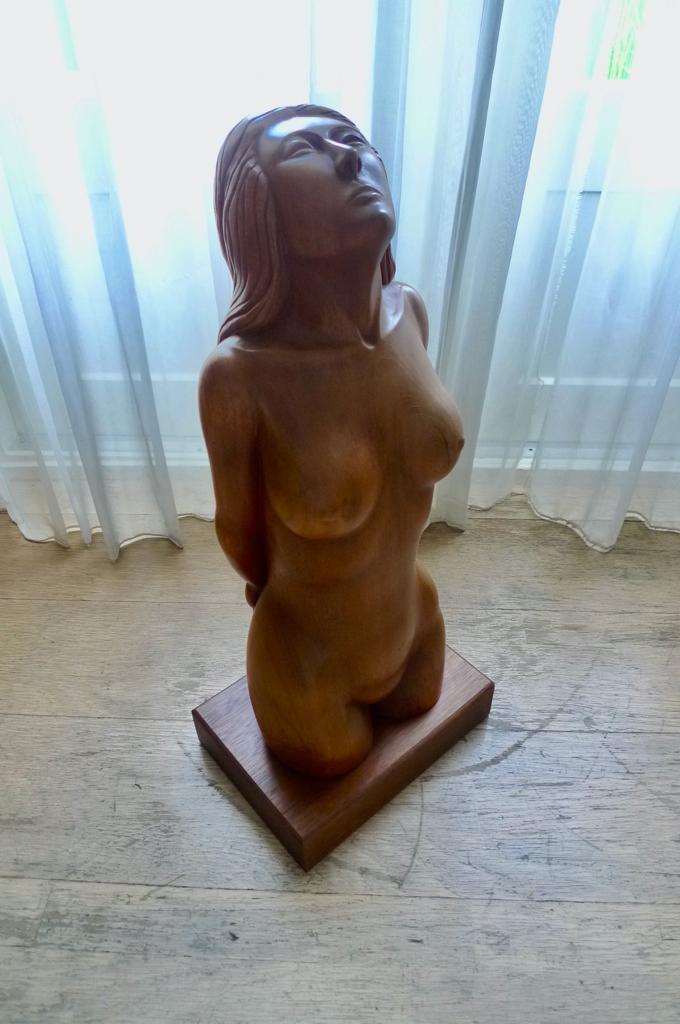 John Ronge houtsnijwerk naakt sculptuur gesigneerd, Beeld, Hout, Europa, 50 - 100 cm