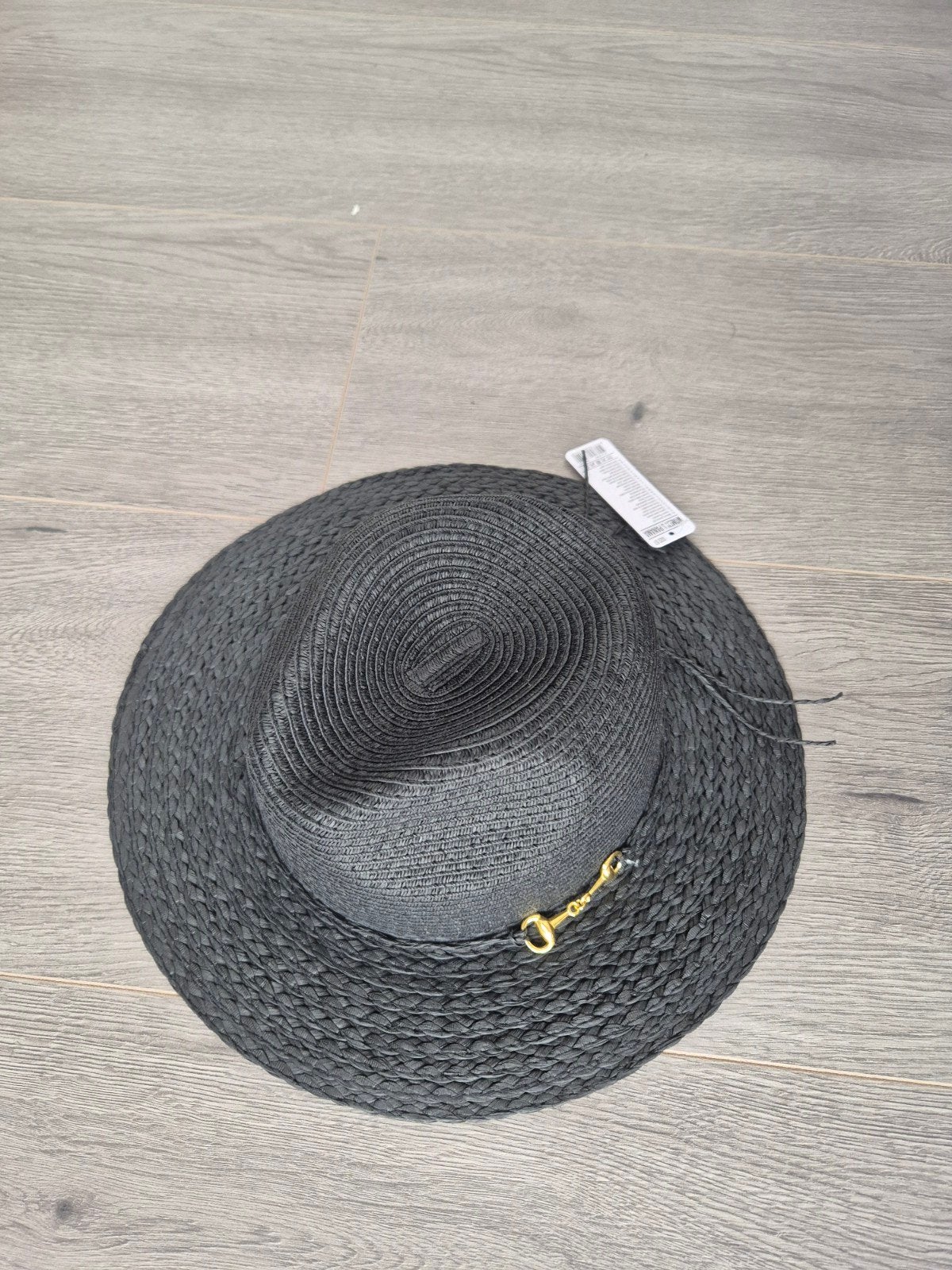 Stijlvolle Zwarte Dames Zonnehoed / Panamahoed (Maat 57), 56 of 57 cm (M, 7 of 7⅛ inch), Hoed, Nieuw, Ophalen of Verzenden
