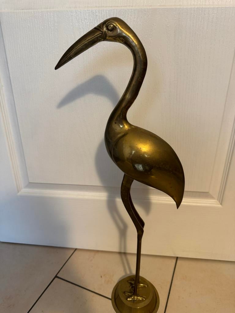 Koperen ooievaar beeld - Vintage decoratie, Antiek en Kunst, Ophalen of Verzenden, Koper
