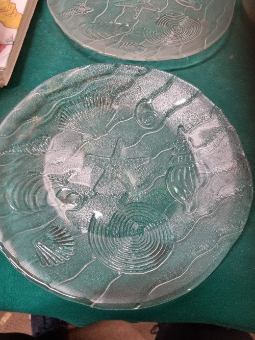 borden glas schelpenpatroon merk kim indonesien, Ophalen of Verzenden