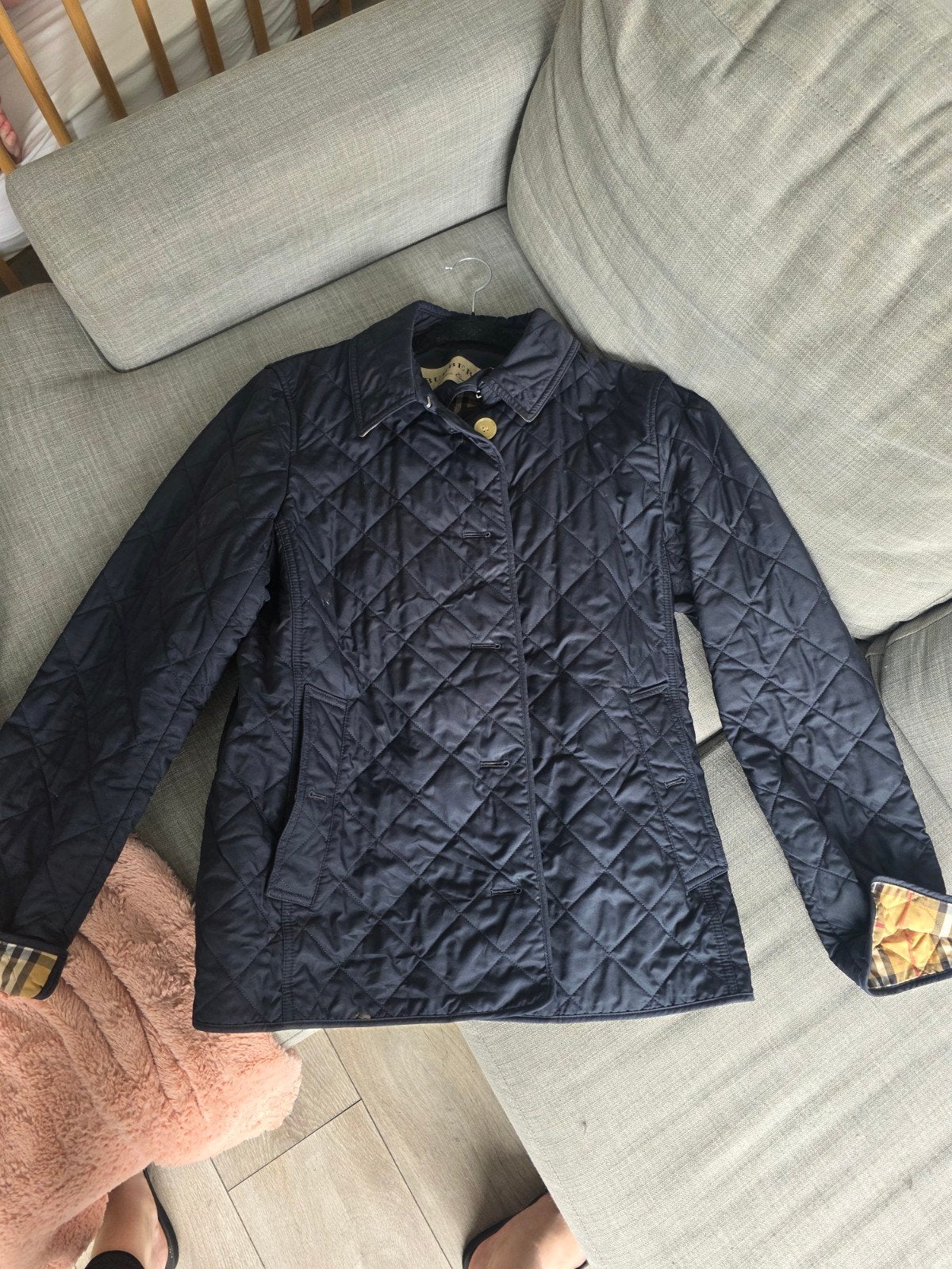 Burberry gewatteerde jas met Nova Check voering, Ophalen, Blauw, Maat 46/48 (XL) of groter, Zo goed als nieuw