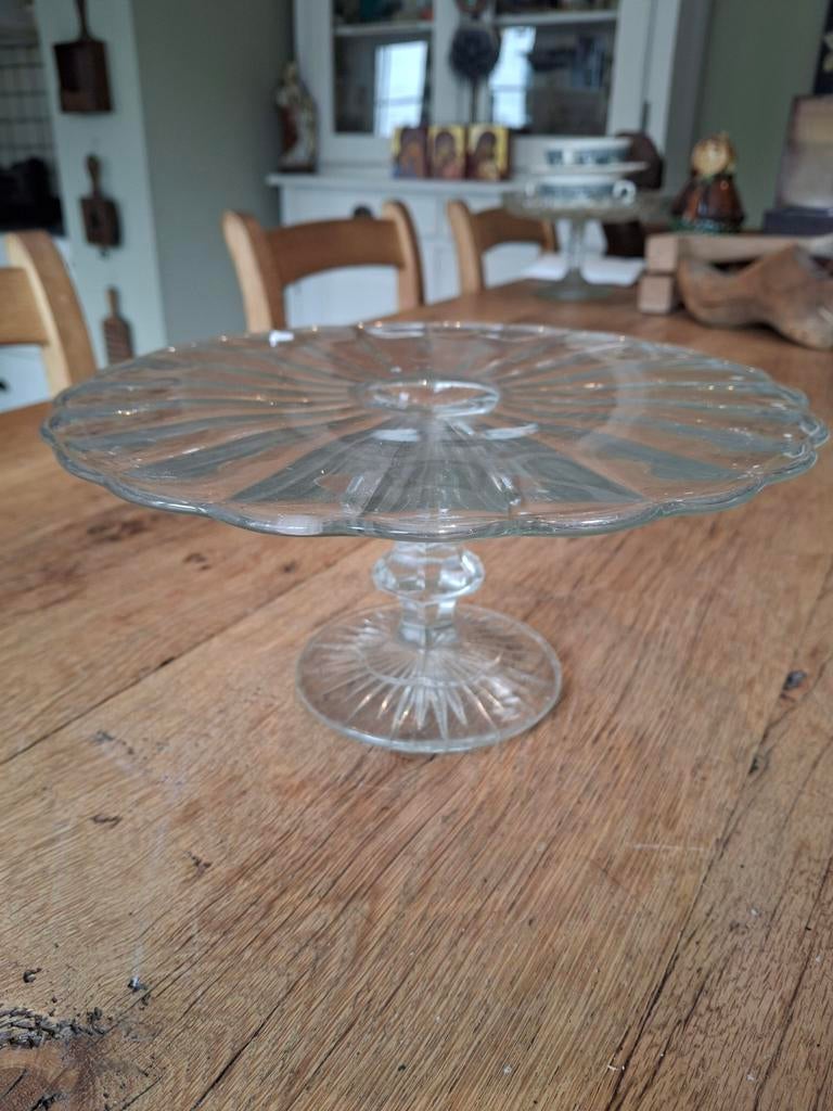Glazen taartschaal op voet - Vintage, Ophalen of Verzenden