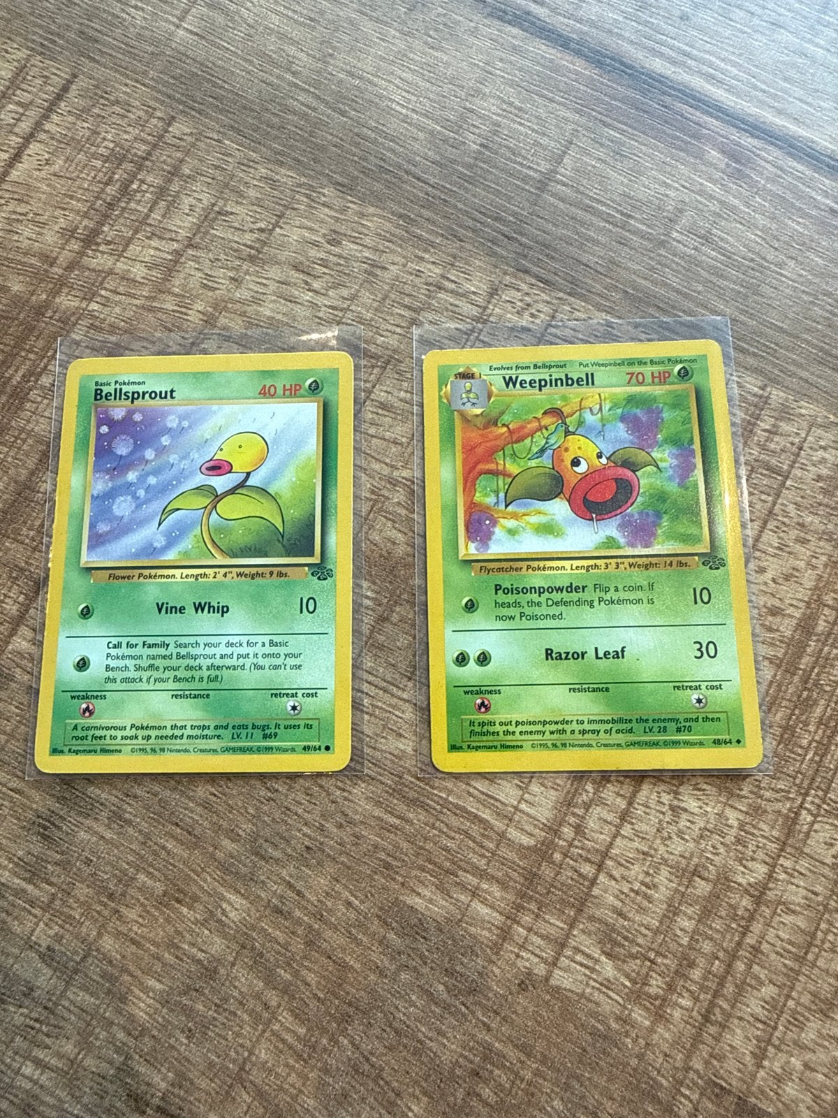 Bellsprout & Weepinbell Pokémon kaarten, Ophalen, Gebruikt, Meerdere kaarten