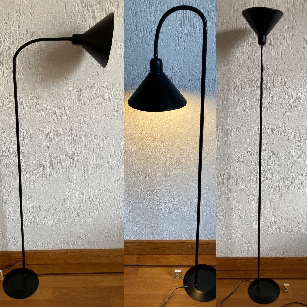 Vintage modern strakke zwarte wendbare vloerlamp bureaulamp, Huis en Inrichting, Gebruikt, Strak modern jaren '80, Metaal, 150 tot 200 cm