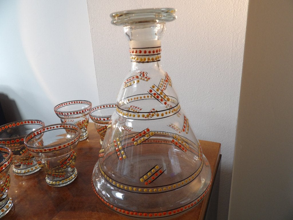Art Deco Likeur Set - Boheems, Oranje/Geel Emaille, Antiek en Kunst, Ophalen of Verzenden