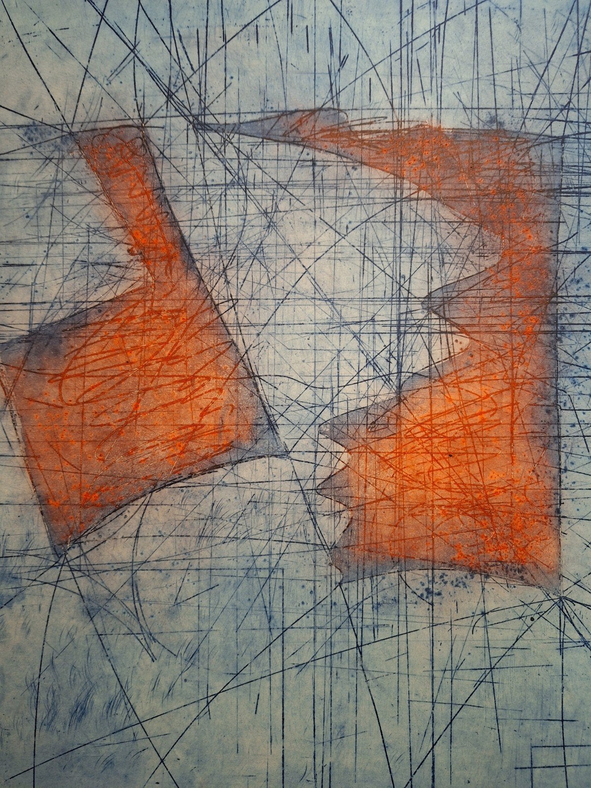 Abstracte ets van Jan Henkel, Ophalen of Verzenden, Ets, Gesigneerd, 1950 - 1999