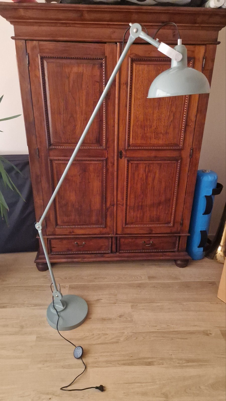 Staande lamp blauw-groen met RVS details, 180cm, Huis en Inrichting, Ophalen, Zo goed als nieuw, 150 tot 200 cm
