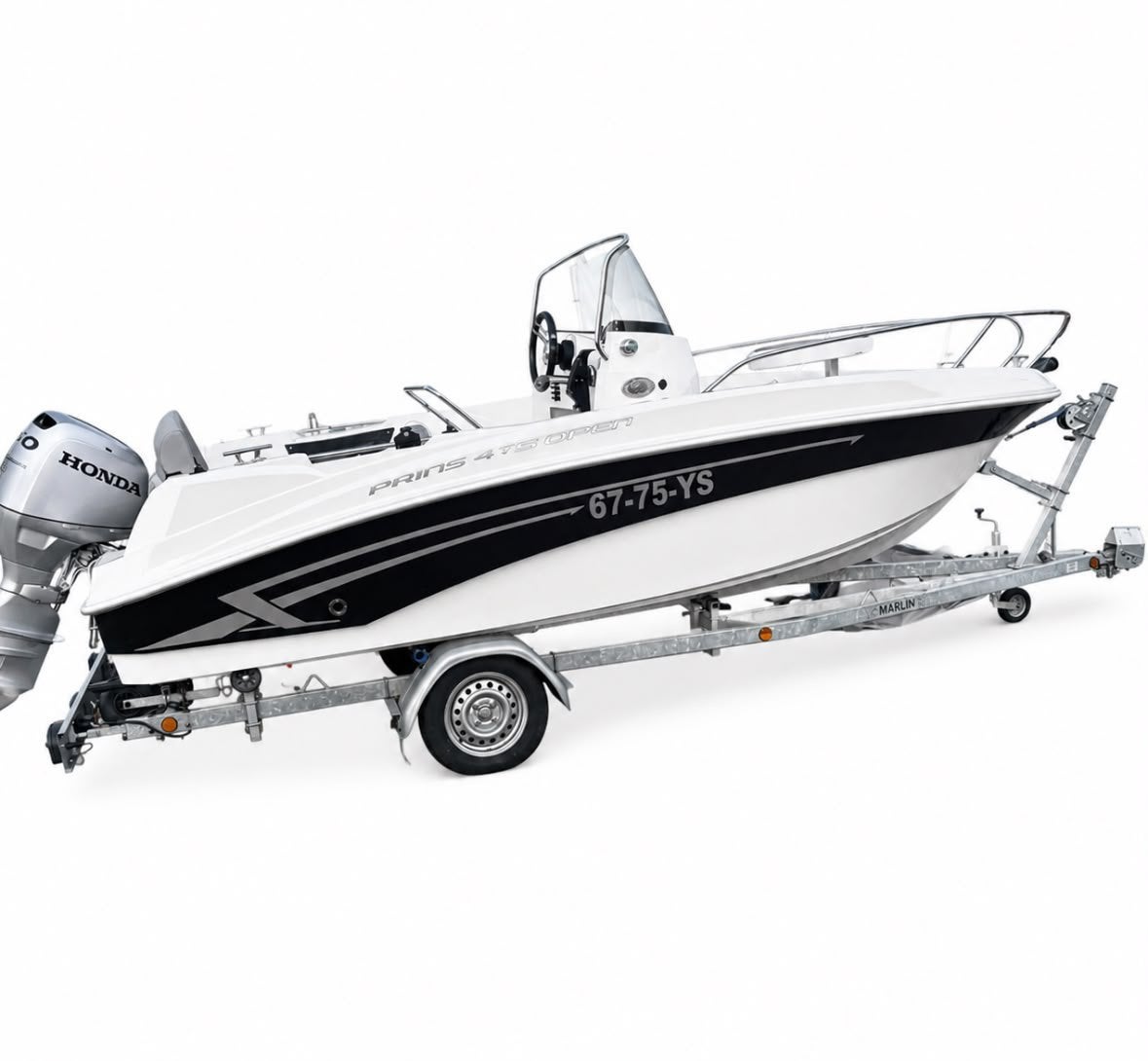 Prins 475 Open met Honda buitenboordmotor en trailer, Watersport en Boten, Overige merken, Afdekzeil, Buitenboordmotor, Zo goed als nieuw