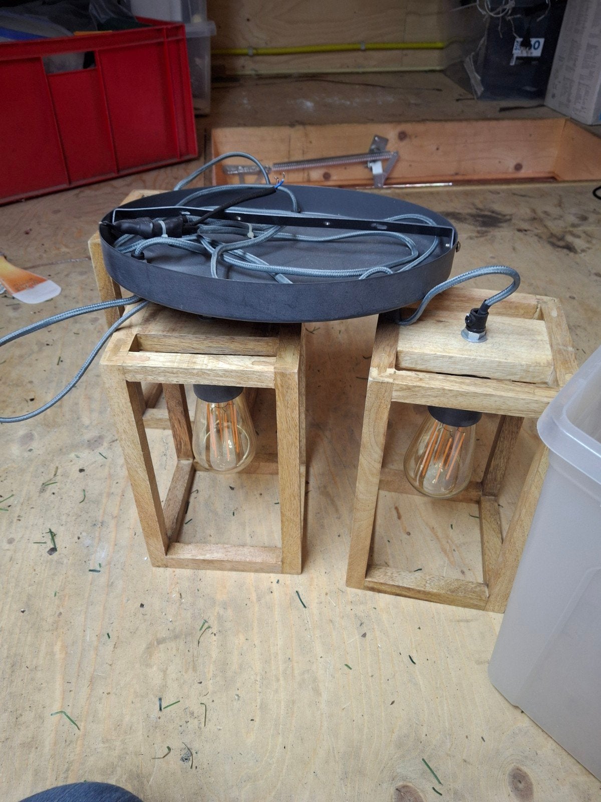 Set van 3 houten hanglampen met E27 fitting, Ophalen, Modern, Industrieel, E27 (groot), Zo goed als nieuw