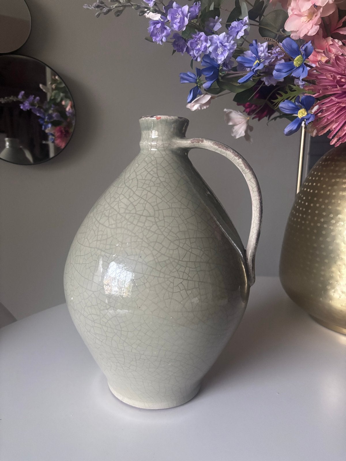 Olijfgroene kruik met craquelé-effect, 35 cm hoog, Ophalen