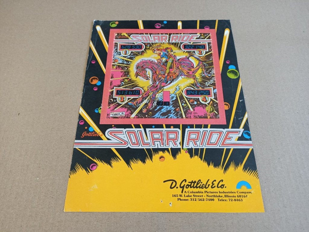 Flyer: Gottlieb Solar Ride (1979) Flipperkast, Verzamelen, Verzenden, Gebruikt, Elektronisch, Flipperkast