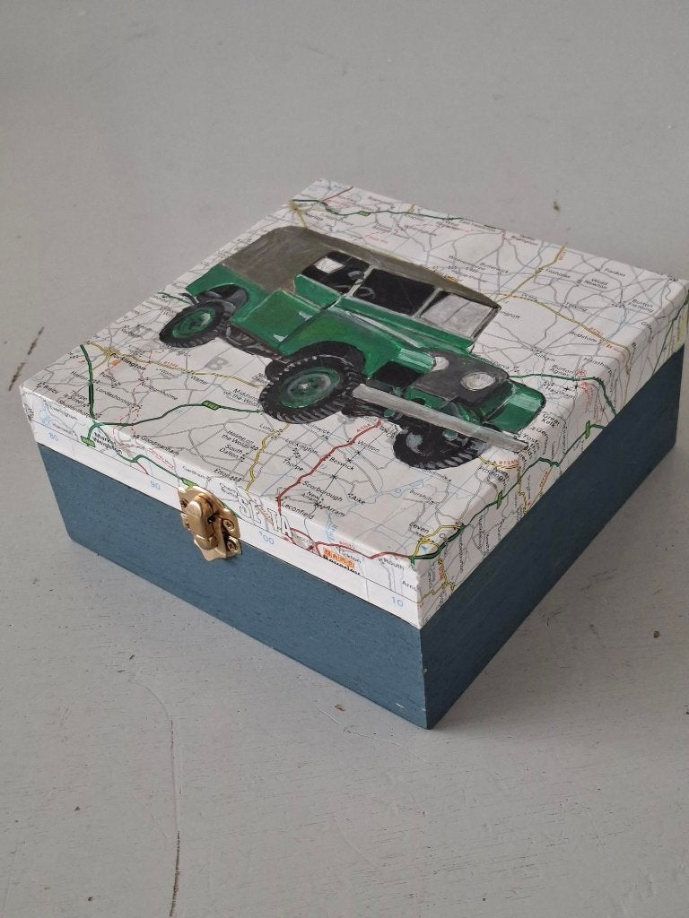 kistje houten doosje auto vintage Landrover Land Rover, Verzamelen, Ophalen of Verzenden, Gebruikt, Auto's