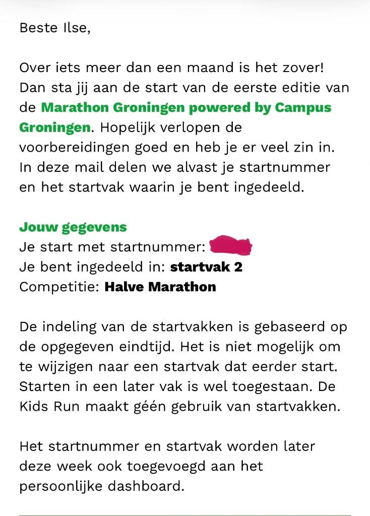 Halve marathon Groningen Startbewijs, Sport en Fitness, Loopsport en Atletiek, Overige merken, Overige typen, Nieuw, Ophalen of Verzenden
