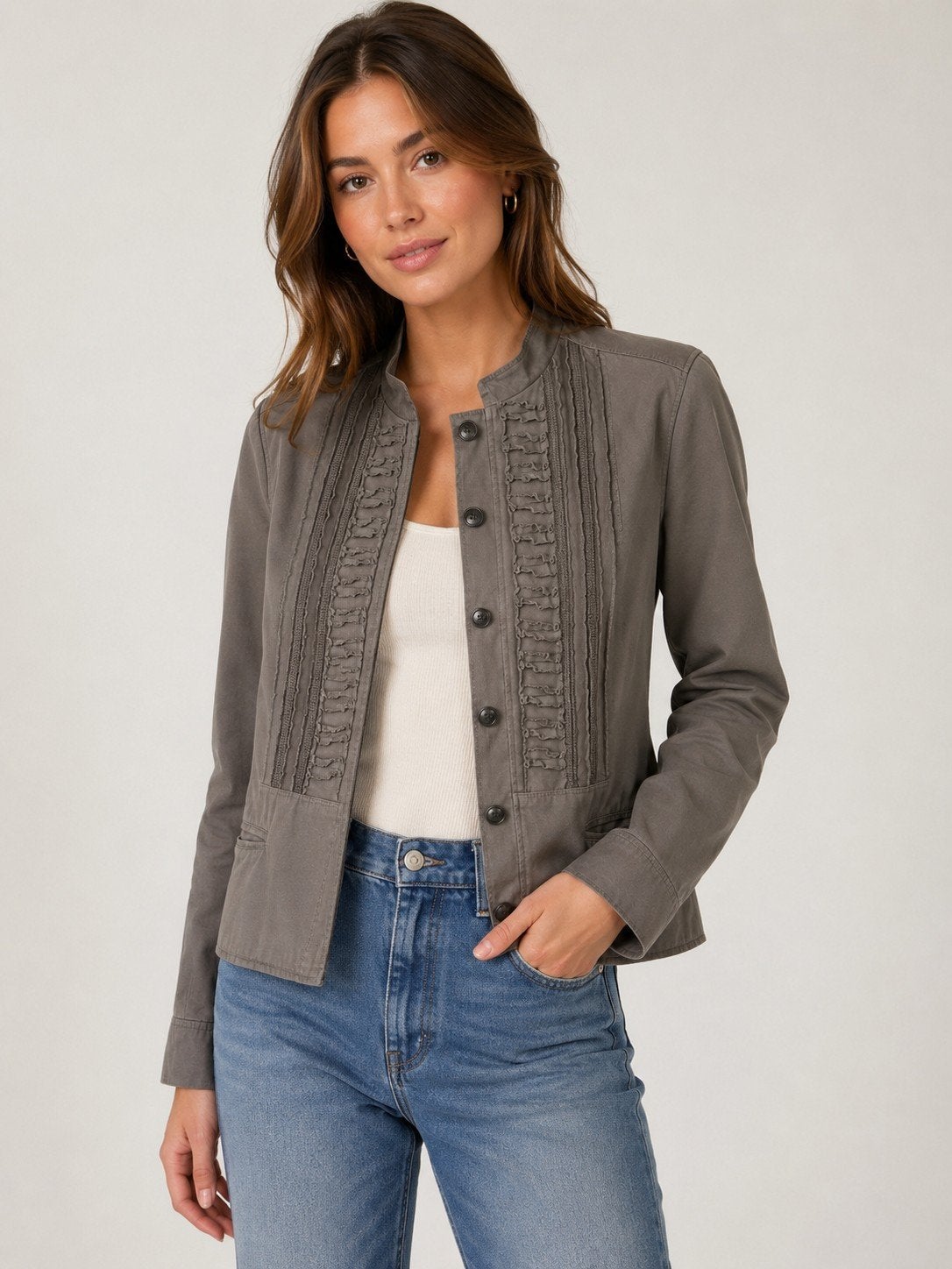 Kort grijs katoenen jasje van Turnover maat S, Kleding | Dames, Verzenden, Turnover, Zo goed als nieuw, Maat 36 (S)