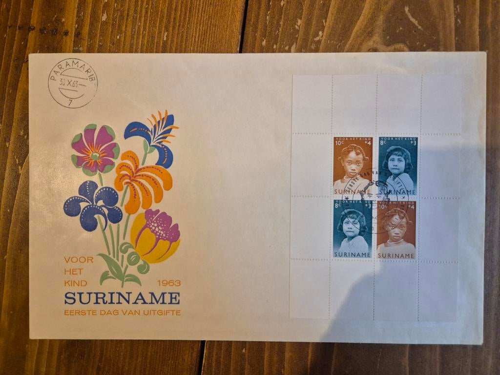 Suriname Eerste Dag van Uitgifte 1963 - Voor Het Kind, Postzegels en Munten, Postzegels | Eerstedagenveloppen, Ophalen of Verzenden