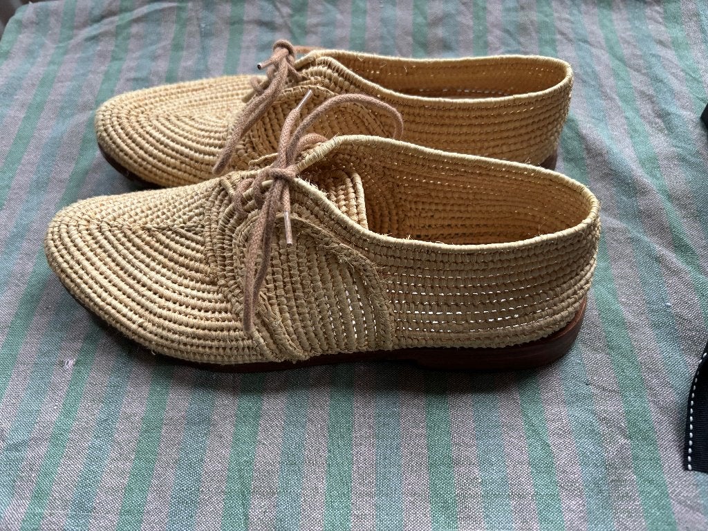 Rafia raffia veterschoenen mt 37., Rafia Raffia, Beige, Overige typen, Ophalen of Verzenden
