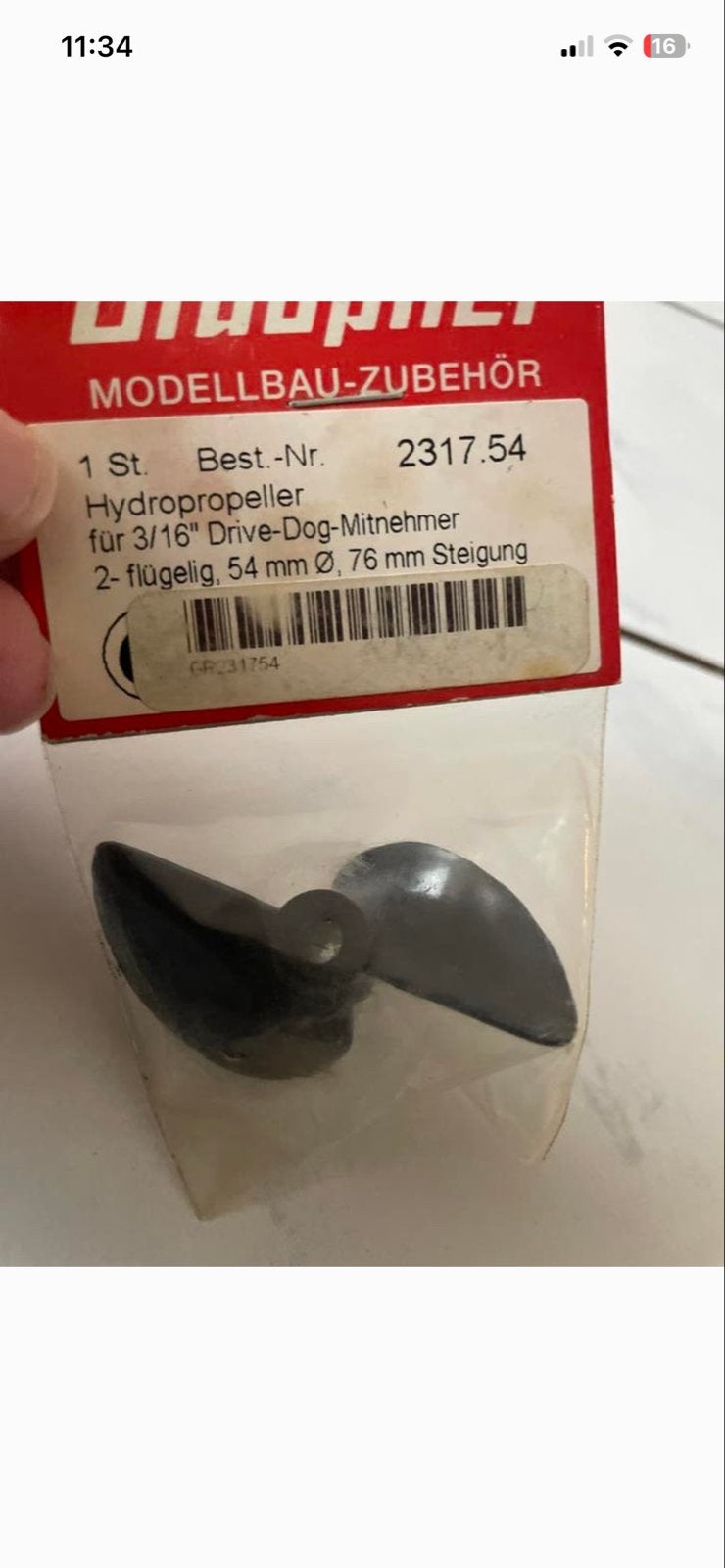 Hydropropeller 2-blads, 54mm diameter, 76mm spoed, Hobby en Vrije tijd, Modelbouw | Boten en Schepen, Ophalen of Verzenden, Nieuw
