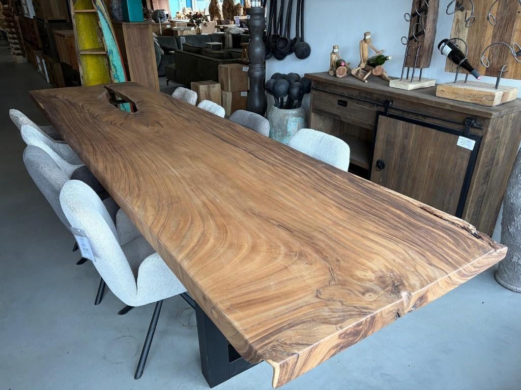 Boomstamtafel 400 cm suar -BT986- 4 meter boomstamtafel, Overige houtsoorten, 100 tot 150 cm, Verzenden, Vijf personen of meer