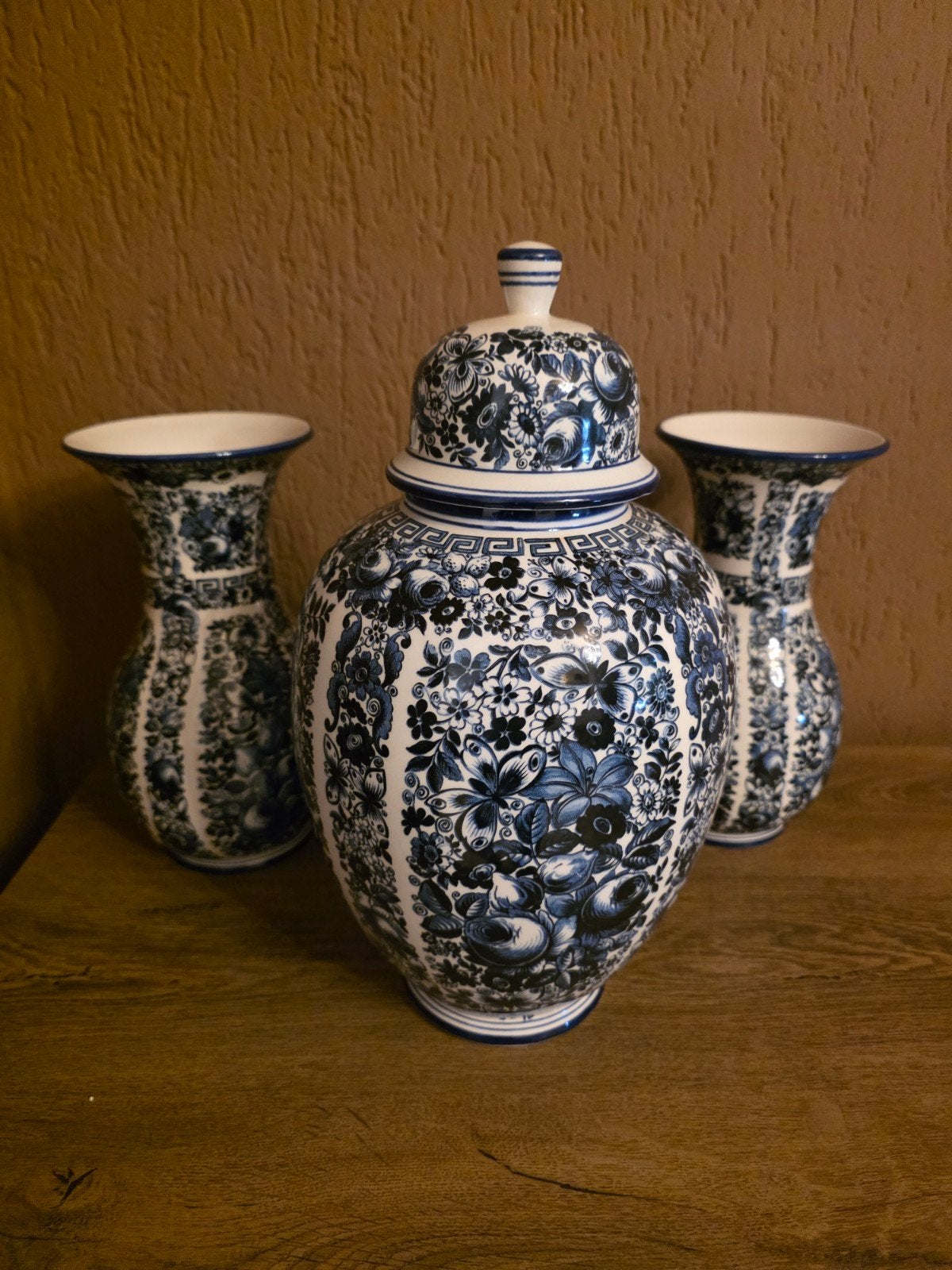 Delfts Blauw Vaas en Pot Set - Handbeschilderd, Antiek en Kunst, Ophalen of Verzenden