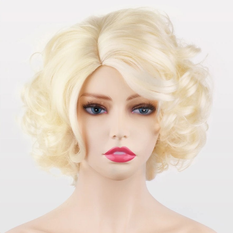 Blonde Korte Krullende Dames Pruik Vrouwen Korte Blond Haar, Verzenden, Nieuw, Pruik of Haarverlenging